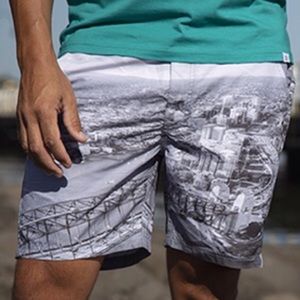 DUCHAMP Mens L Sydney Harbour Bridge Board Shorts City Scene Gray Vacation Beach